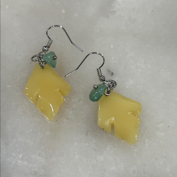 Artisan Yellow and Green Aventurine Leaf Earrings - Picture 4 of 4